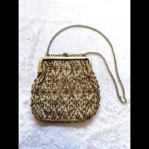 Vintage Walborg Gold Beaded Clasp Purse with Chain